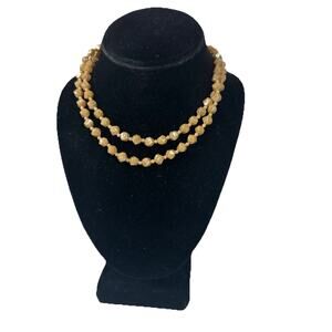 Multistrand Beaded Beige Necklace Faceted Vintage Costume Jewelry 16" Hong Kong